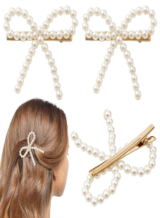 Larrel 4 Pcs Pearl Bow Hair Clips, Elegant Bowknot Clips with Pearls Exquisite Pearl Hair Accessories for Women Girls Daily Use, Perfect Gifts for Weddings Brides Birthdays - Image 1